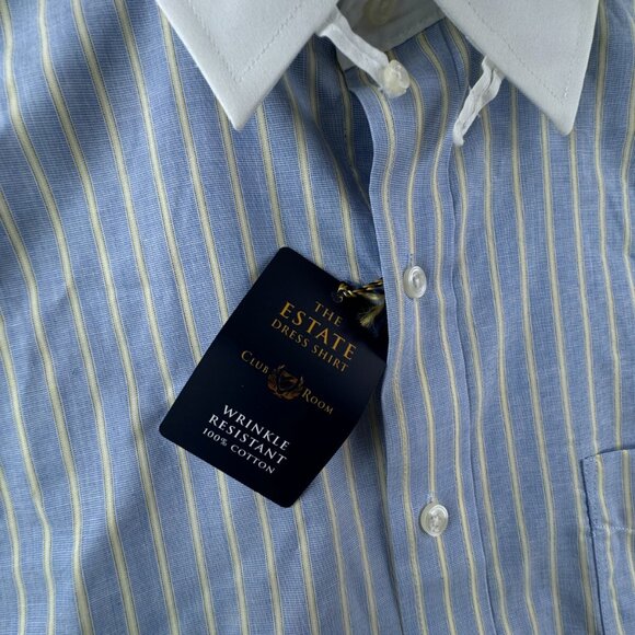 NWT Club Room Men’s 15.5 32/33 Striped Blue Yellow White Collar Button Up Shirt - Picture 7 of 13